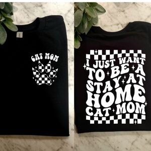 Cat mom shirt Stay At Home Cat Mom retro checkered popular cat mama
